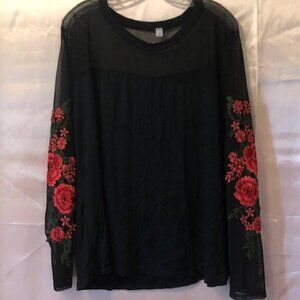 Women's Flower Embroidered Mesh Top US Size 22, New Without Tags